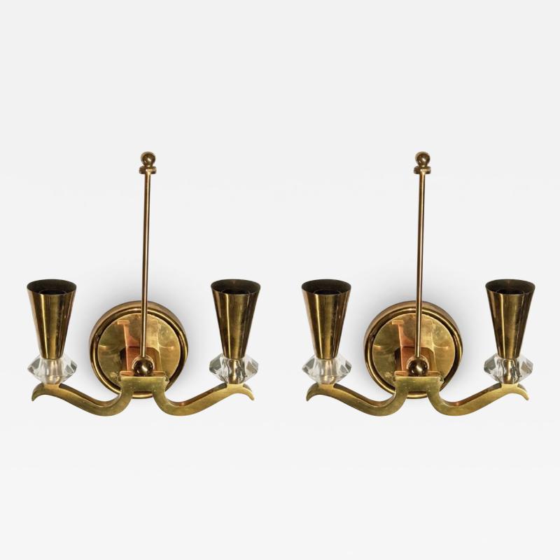 Genet et Michon G net et Michon Pair of Two Branch Bronze and Crystal Sconces