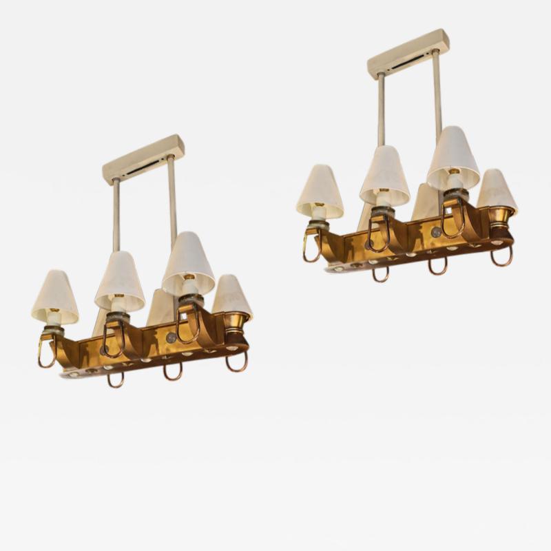 Genet et Michon Genet Michon rarest pair of gold 6 lights chandelier