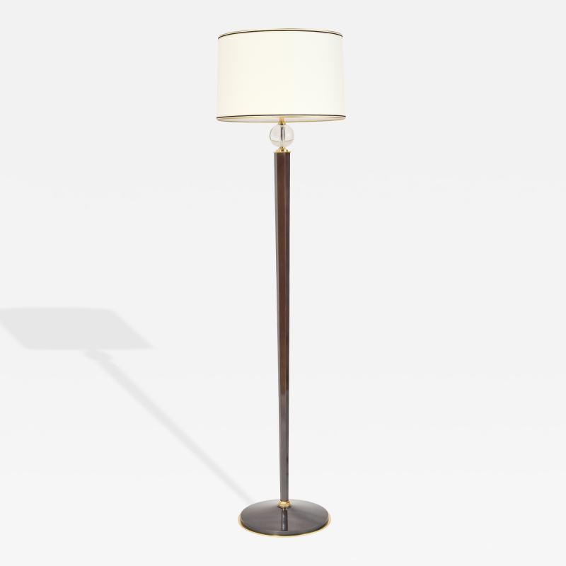 Genet et Michon Gun Metal Bronze Floor Lamp with Hexagonal Shaft France 1950s