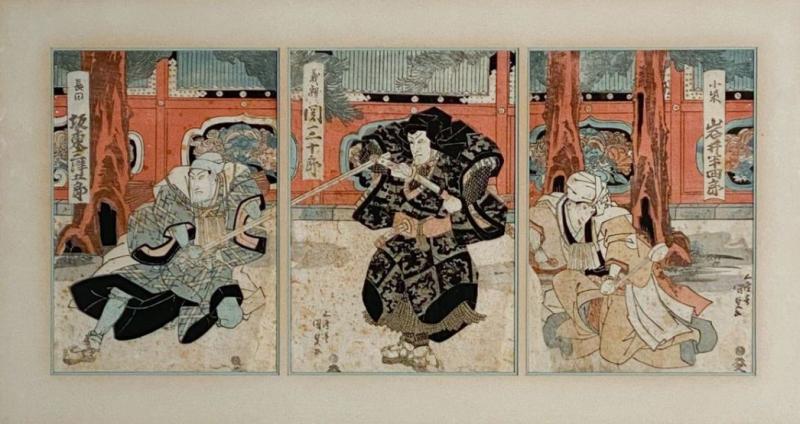 Genji Story Triptych Attributed to Gotosei Enjaku circa 1850