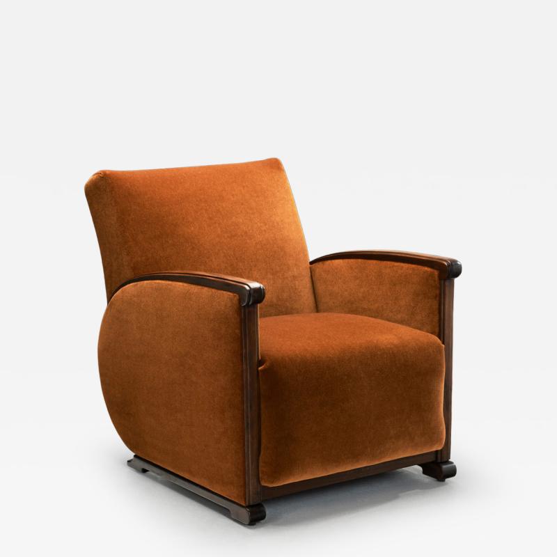 Geometric Armchair with Orange Upholstery Europe First half of the 20th Century