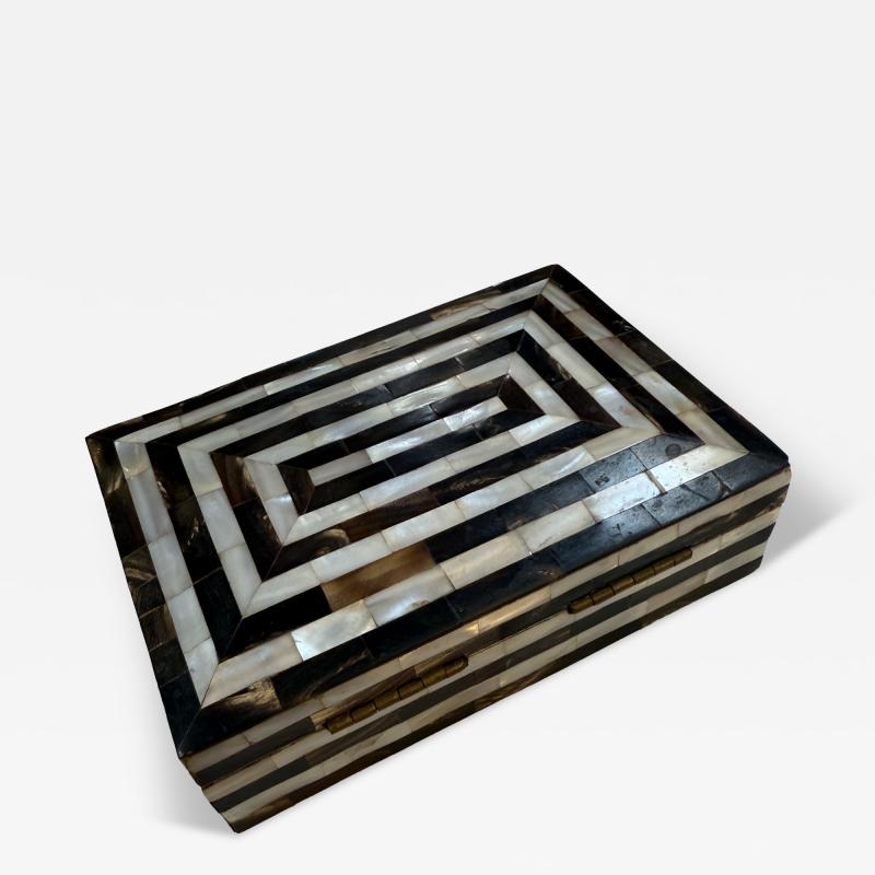Geometric Mother of Pearl and Horn Inlay Decorative Box