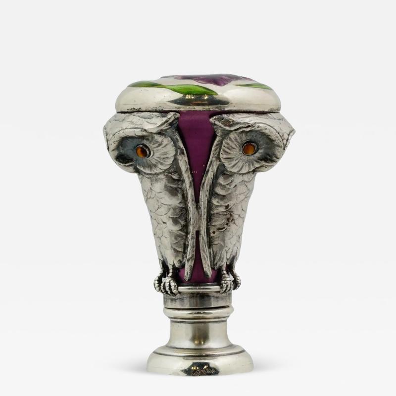 Georg Adam Scheid A Rare Austrian Art Nouveau Silver and Enamel Owl Seal by Georg Adam Scheid