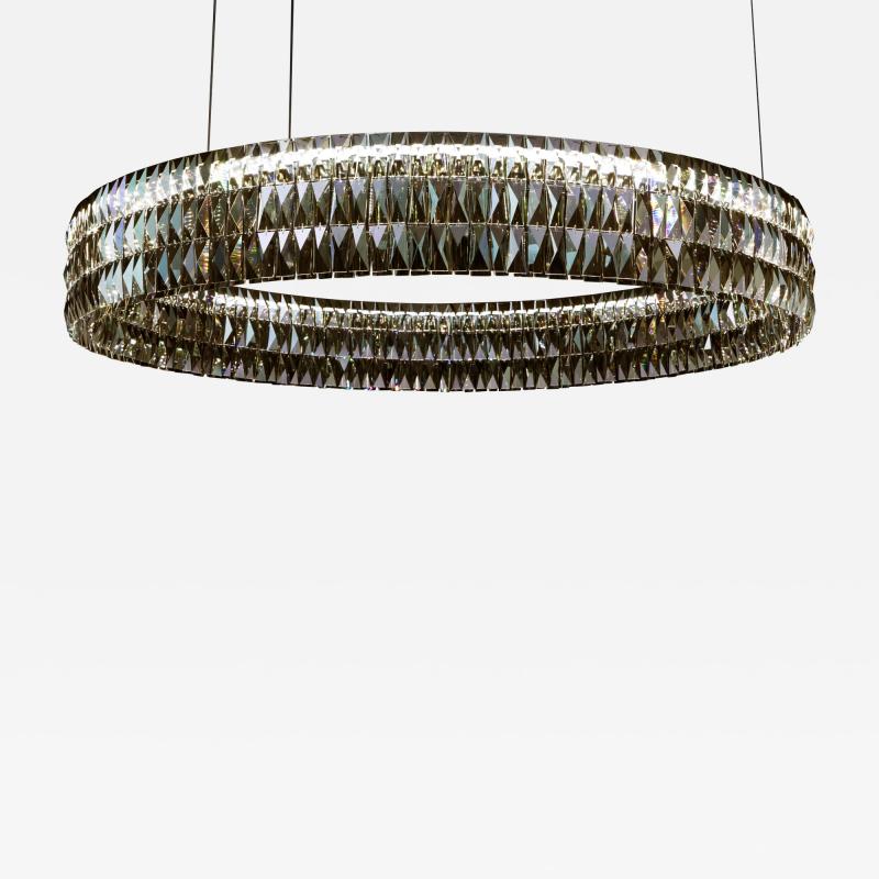 Georg Baldele GLITTERHOOP GOLDEN TEAK minimalist crystal chandelier