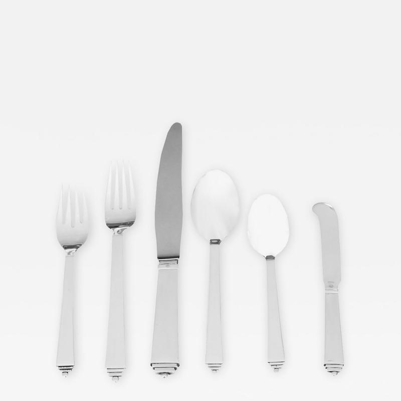 Georg Jensen 6 Piece Service for12 Sterling Pyramid Flatware by Georg Jensen