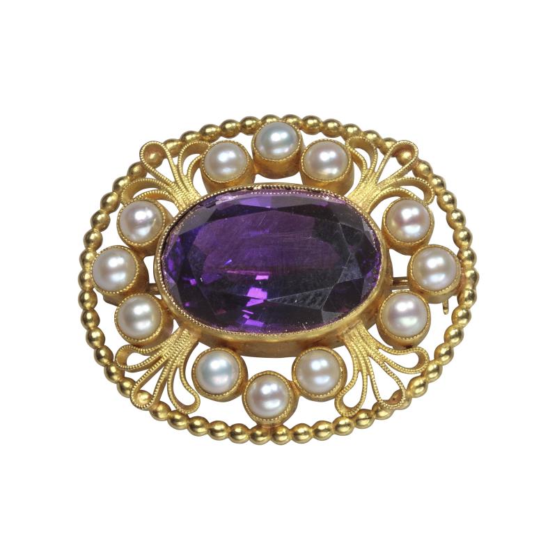 Georg Jensen Georg Jensen Amethyst Pearls Gold Brooch No 12