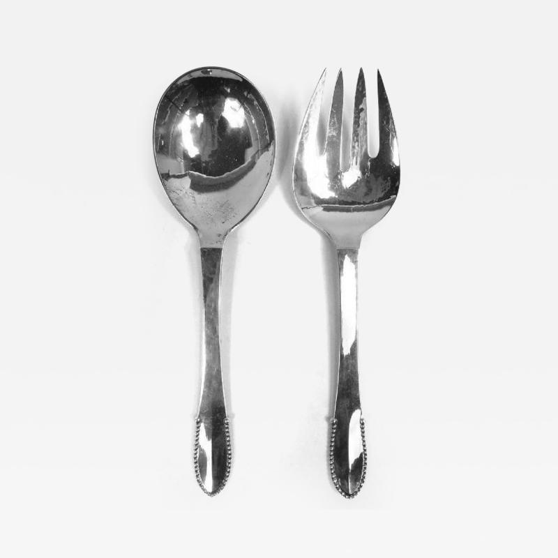 Georg Jensen Georg Jensen Beaded Danish Sterling Silver 9 Inch Salad Serving Pair