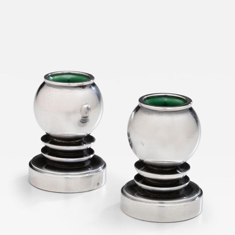 Georg Jensen Georg Jensen Candlesticks No 265 with Green Enamel