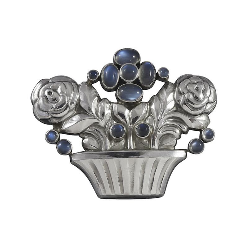 Georg Jensen Georg Jensen Flower Basket Brooch No 67 Silver with Moonstones