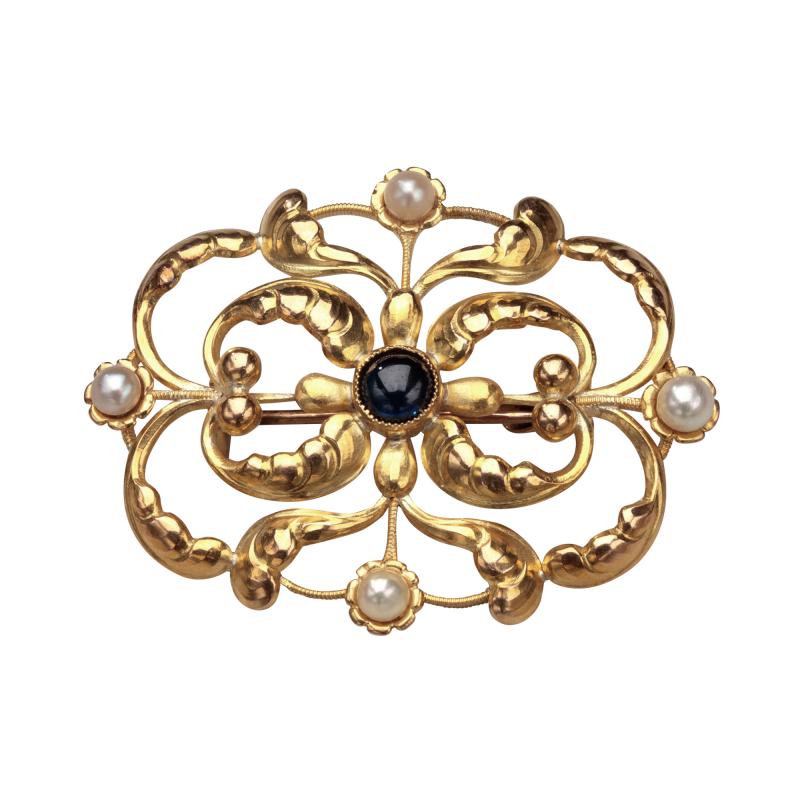 Georg Jensen Georg Jensen Gold Brooch with Pearls and Sapphire