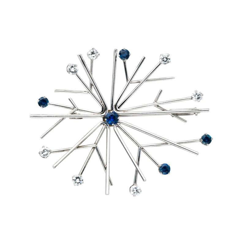 Georg Jensen Georg Jensen Snowflake Brooch in Gold Diamond and Sapphires