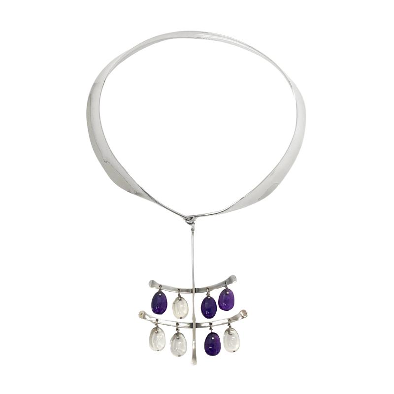 Georg Jensen Georg Jensen Torun Sterling Amethyst Quartz Necklace circa 1960
