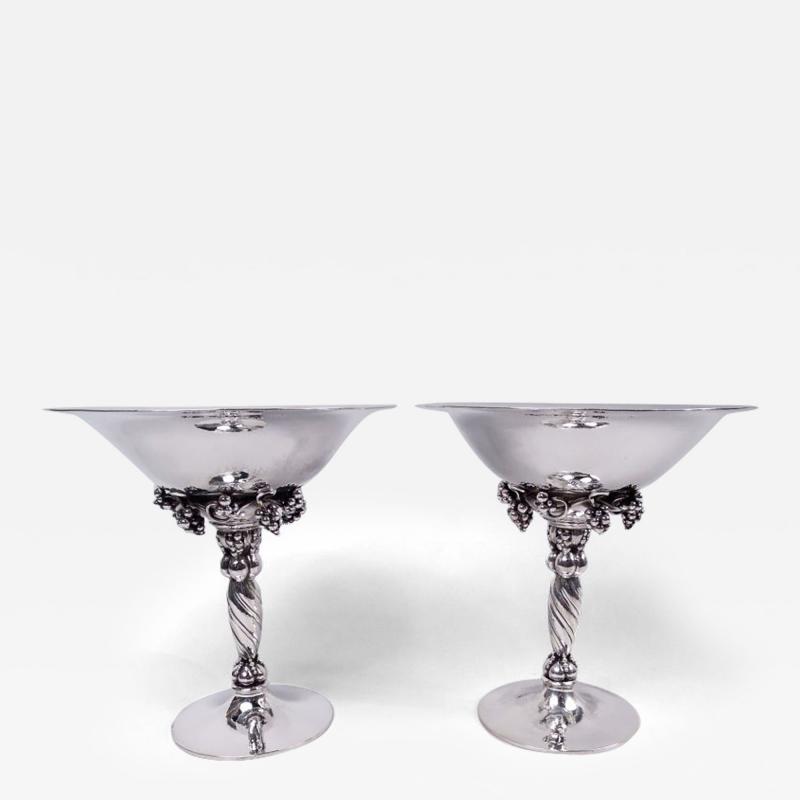 Georg Jensen Pair of Georg Jensen Danish Modern Sterling Silver Grape Compotes