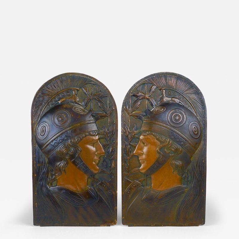 Georg Klimt Vienna Secession Pair Spartans Georg Klimt attr Art Nouveau Relief Panels