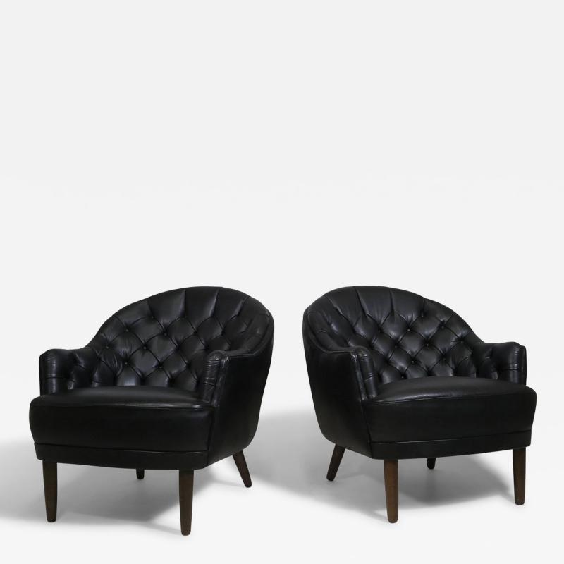 Georg Kofoed Pair of Georg Kofoed Sculptural Danish Club Chairs in Black Leather