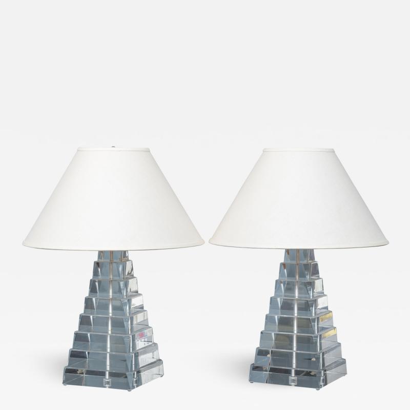 George Bullio Lucite Pyramid Form Table Lamps by George Bullio