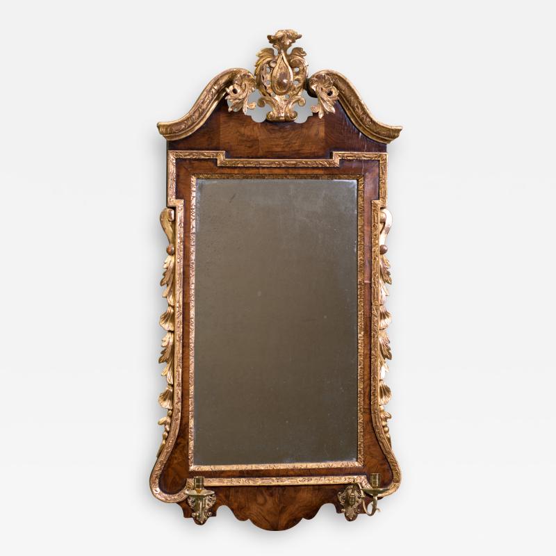 George II Carved Giltwood And Walnut Veneered Mirror