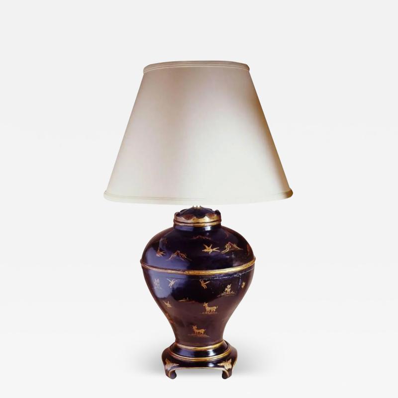 George II Style Burton Ching Black Chinoiserie Table Lamp