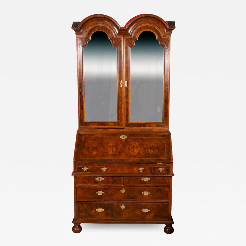 George II Walnut Double Dome Bureau Bookcase