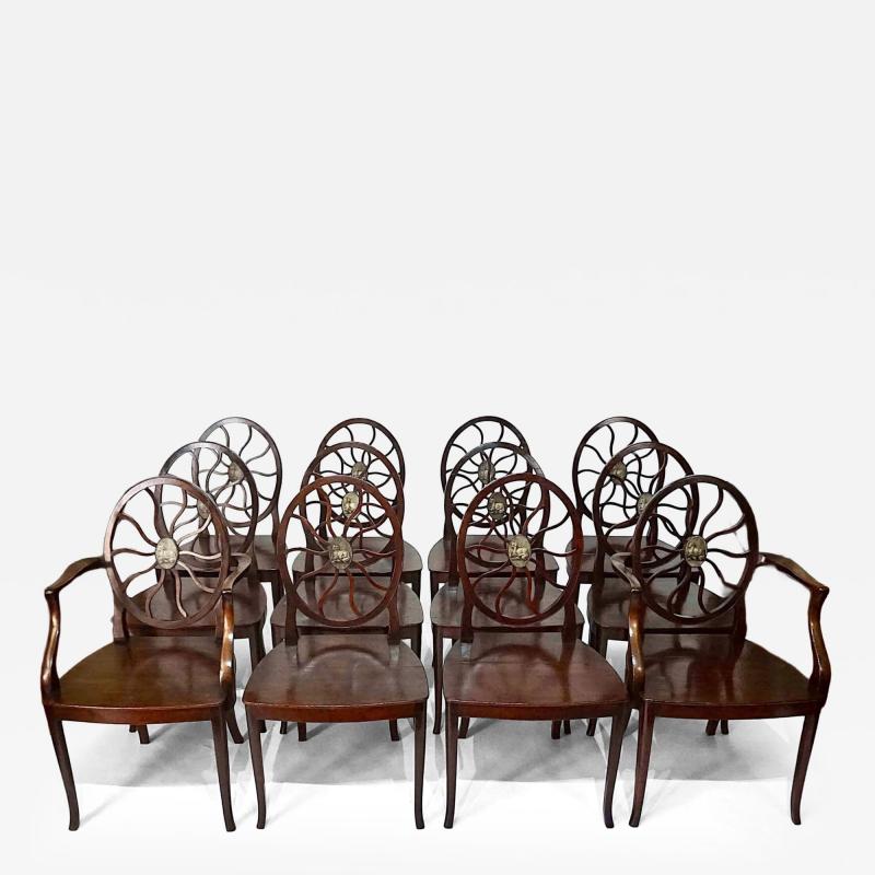 George III Armorial Mahogany Hall Seats or Dining Chairs Set of 12 Busby Hall