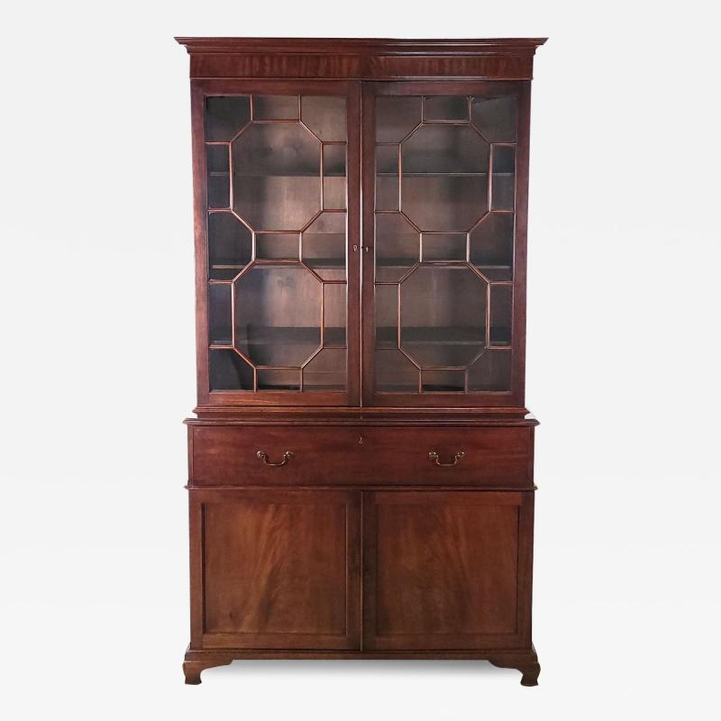 George III English Chinese Chippendale Mahogany Secretary Bookcase circa 1790