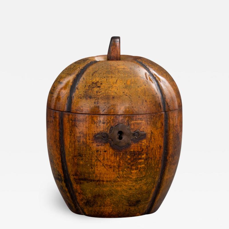 George III Green Stained Beechwood Melon Form Tea Caddy