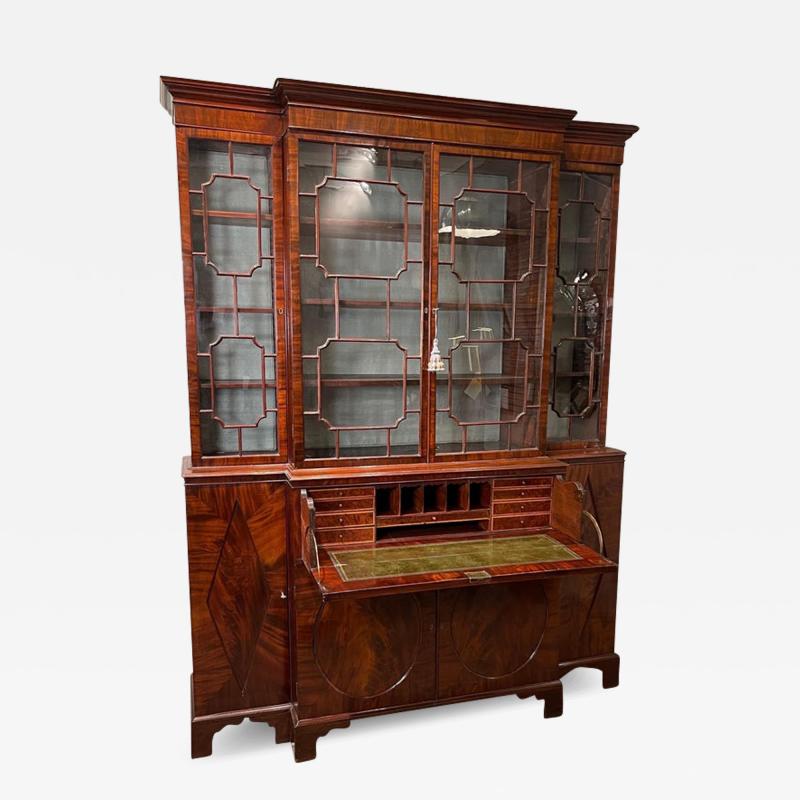 George III Mahogany Breakfront Bureau Bookcase with Glazed Doors