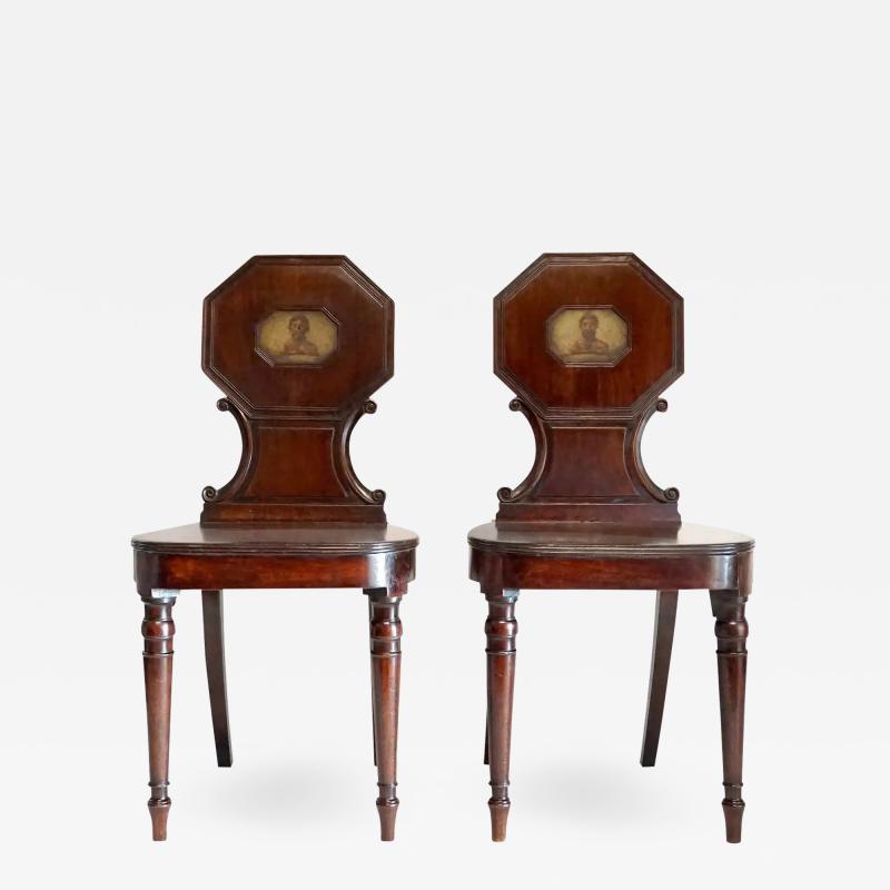 George III Mahogany Hall Chairs with Adair Armorials Pair