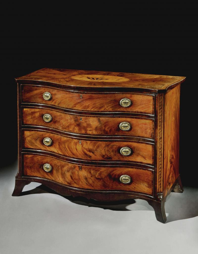 George Iii Mahogany Inlaid Serpentine Commode