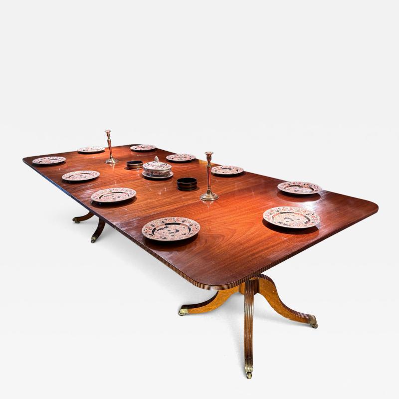 George III Mahogany Two Pillar Dining Table with 2 leaves