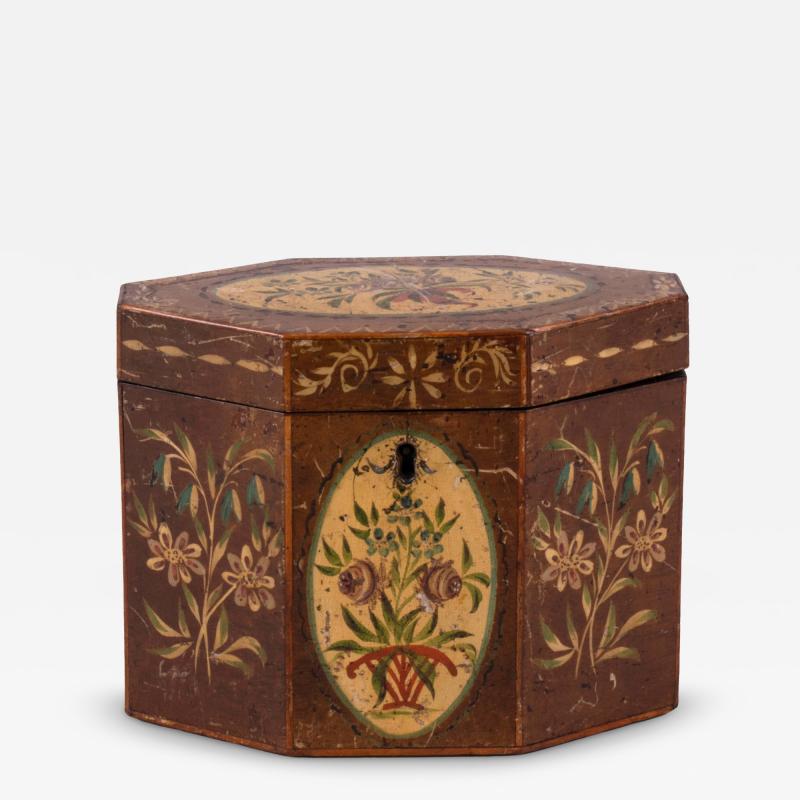 George III Octagonal Painted Tea Caddy c 1790