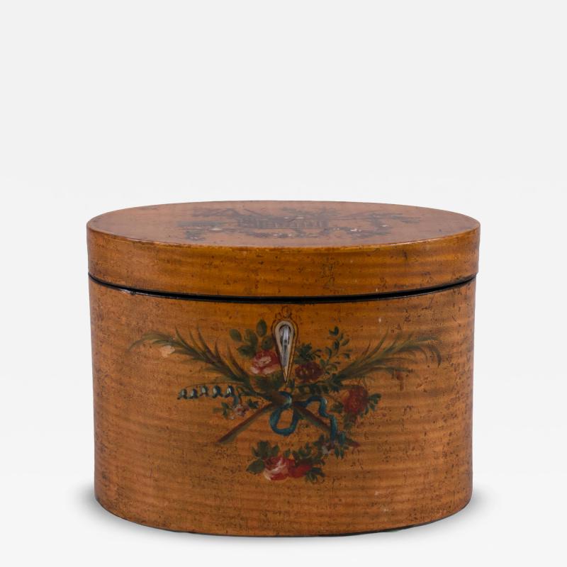 George III Painted Harewood Oval Tea Caddy c 1790