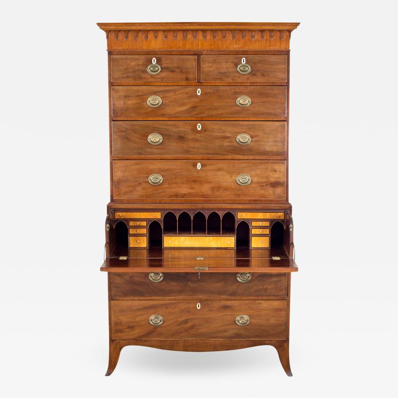 George III Period Mahogany Secretaire Chest on Chest