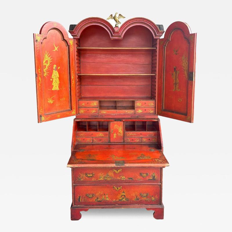 George III Scarlet Japanned Bureau Bookcase