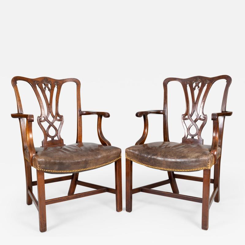 George III Style Mahogany Open Armchairs a Pair