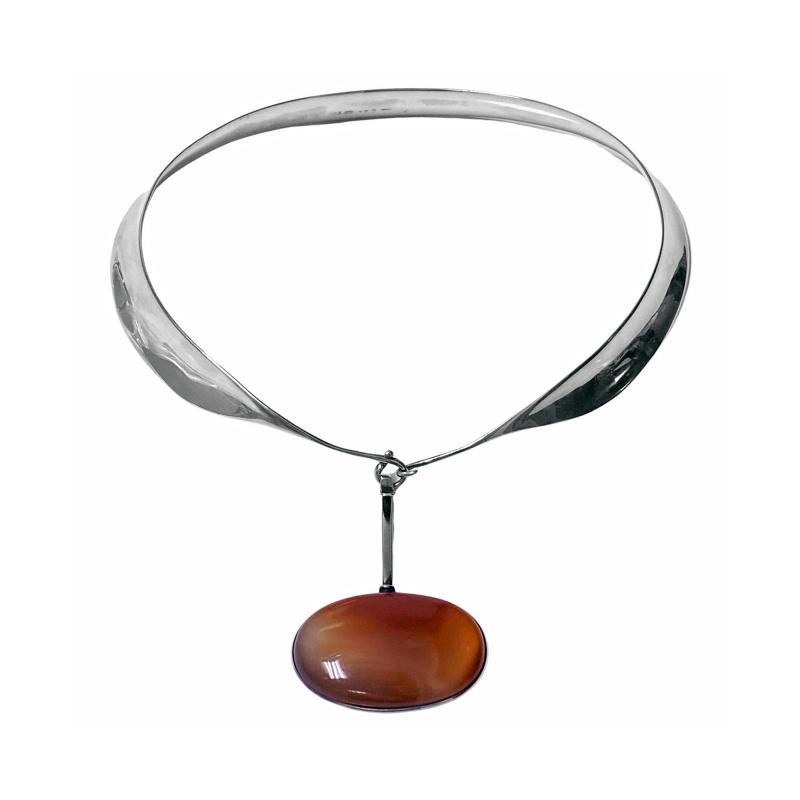 George Jensen 1970s Georg Jensen Sterling Red Agate Necklace Vivianna Torun