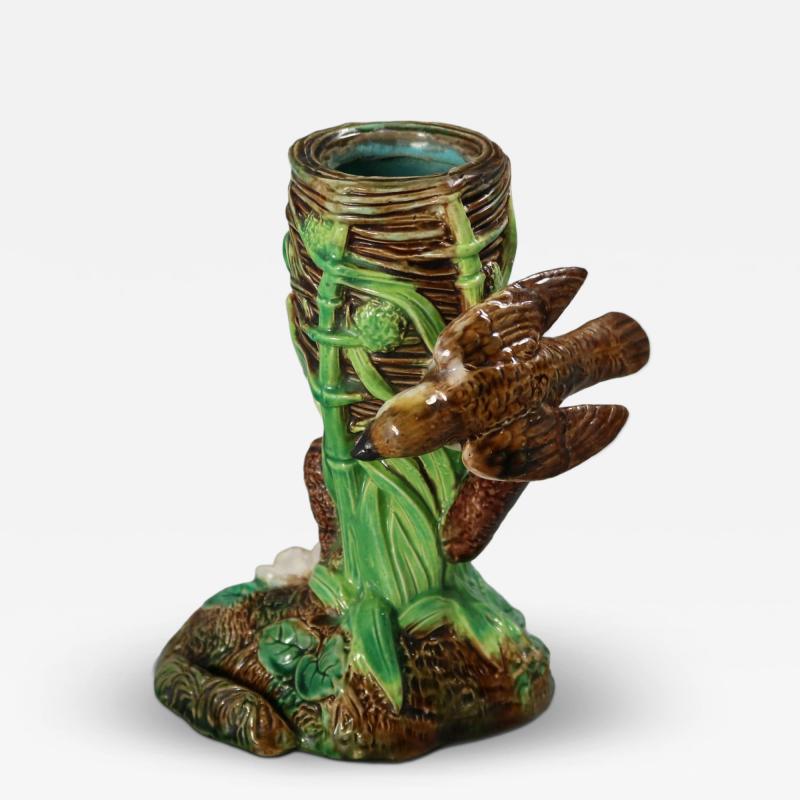 George Jones Majolica Bird on Nest Card Holder Vase