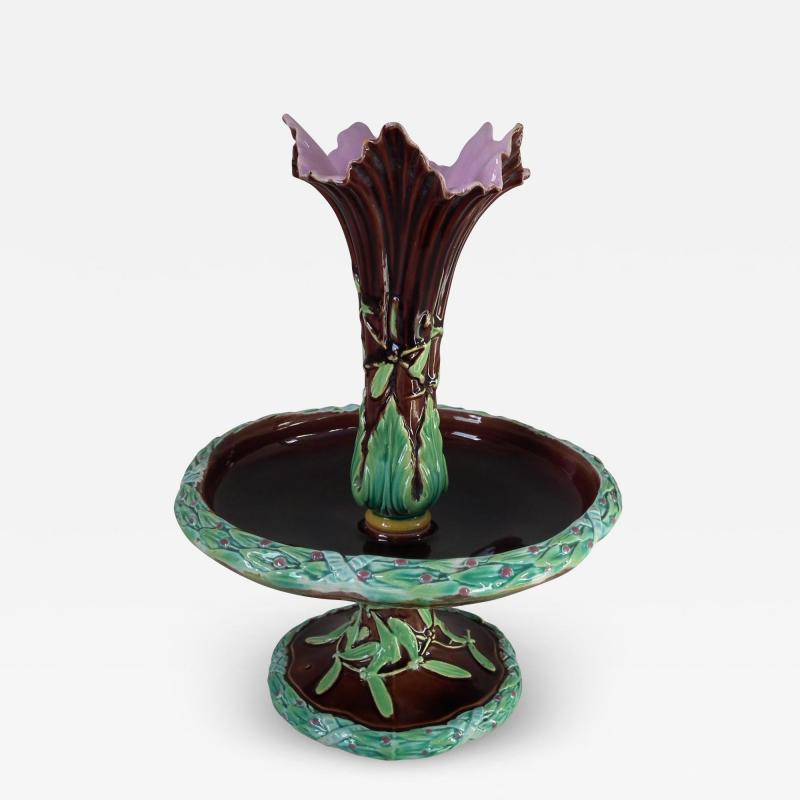 George Jones Victorian George Jones Majolica Mistletoe Epergne