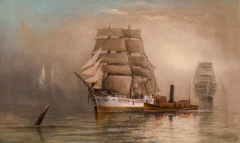 George M Hathaway Coming Through the Mists Maine Harbor