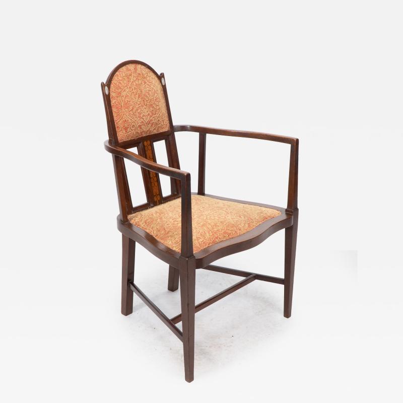 George Montague Ellwood G M Ellwood for J S Henry Arts Crafts armchair with mother of pearl inlays