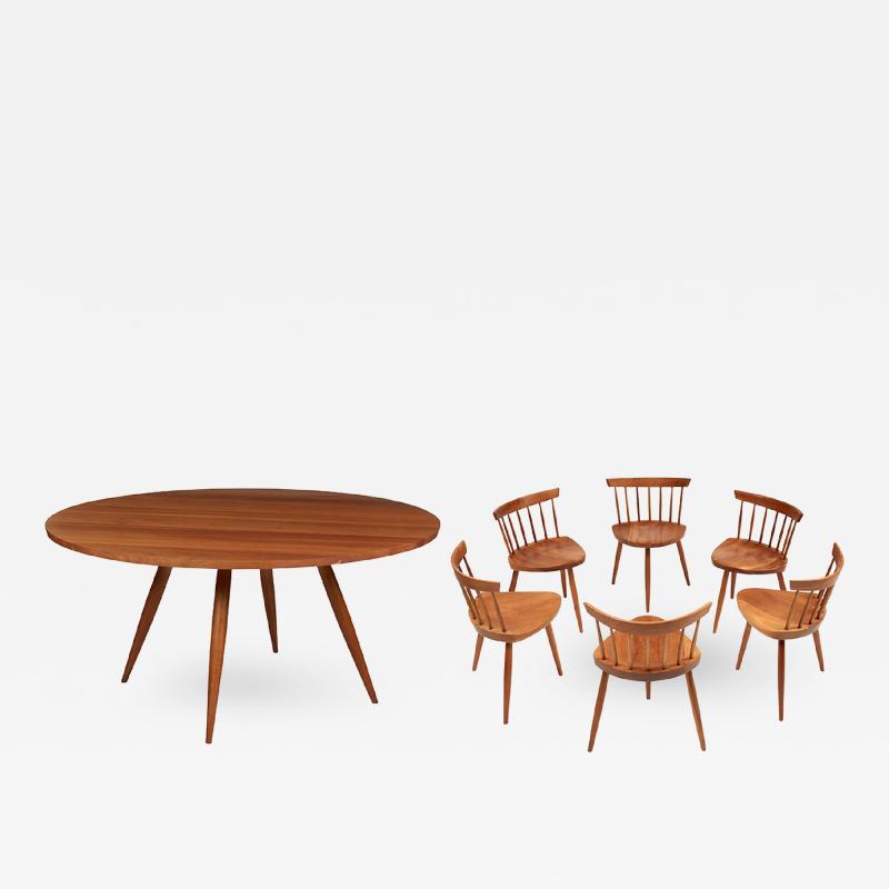 George Nakashima A Magnificent Early Set of Round Table with Mira Chairs by George Nakshima