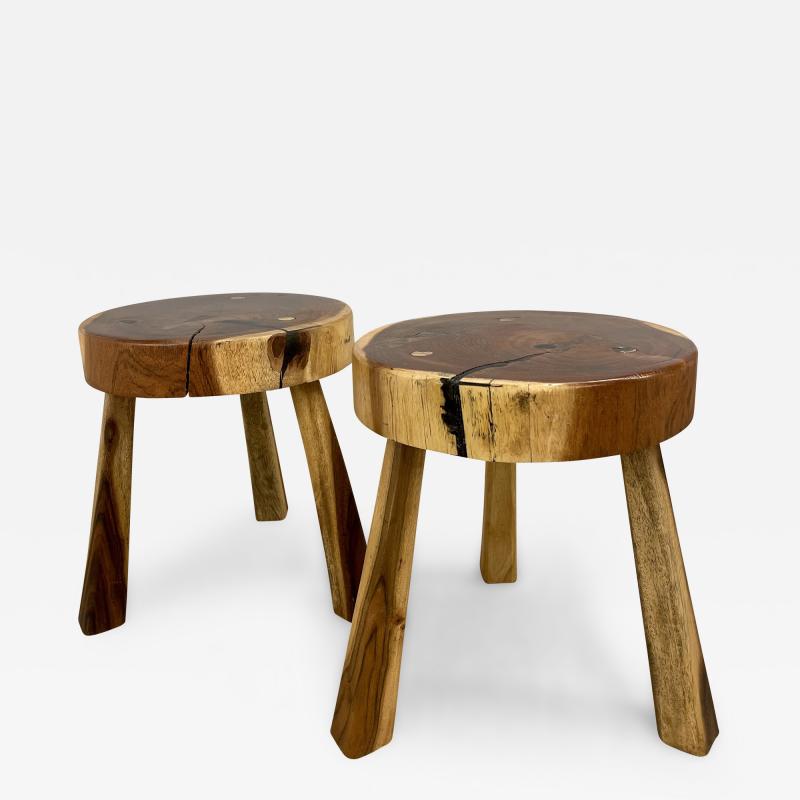 George Nakashima Pair Mid Century Modern Nakashima Style Organic Wooden Two Stools Side Tables