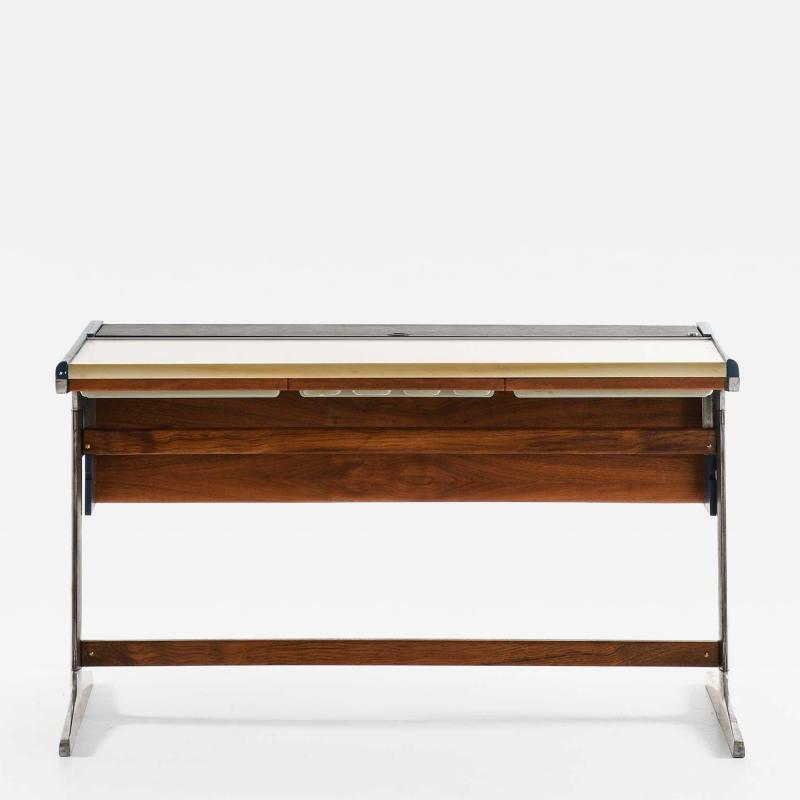 George Nelson Mid Century Desk in Aluminum Lacquer Laminate and Teak by George Nelson 1960s