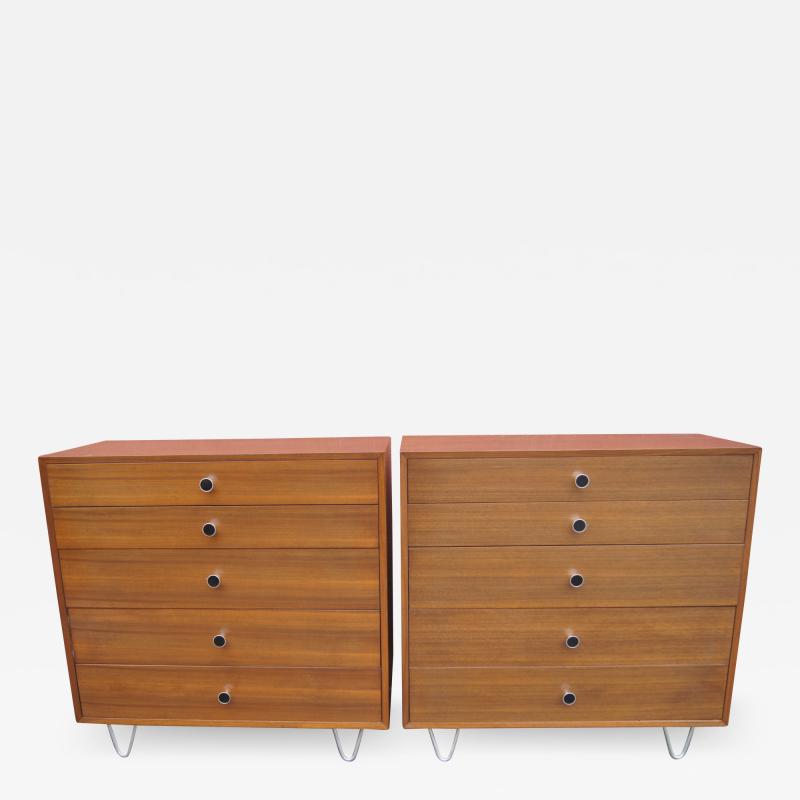 George Nelson Pair of Walnut Dressers with Hairpin Legs in the Style of George Nelson