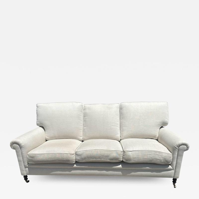 George Smith George Smith White Linen Roll Arm Sofa Settee