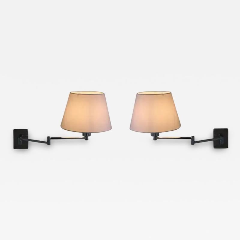 George W Hansen Pair of George Hansen Swing Arm Wall Lights in Polished Nickel Plate for Hinson