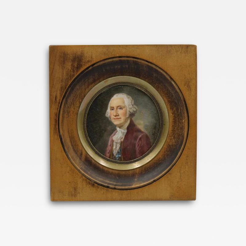 George Washington Portrait in Wooden Porthole Frame Mid 19th Century