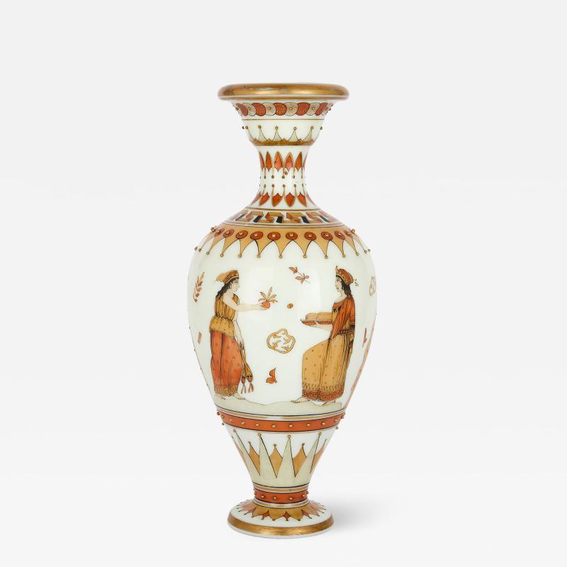 George Woodall Parcel gilt and painted opaque glass amphora vase attributed to Woodall