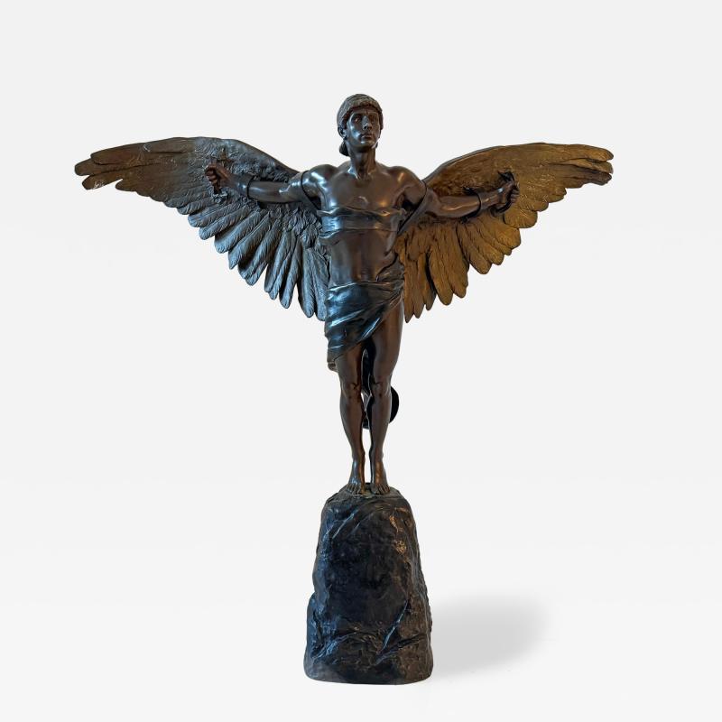 Georges Colin Icarus Muscular Man Nude Bronze with Wings Signed G Colin and stamped 5888