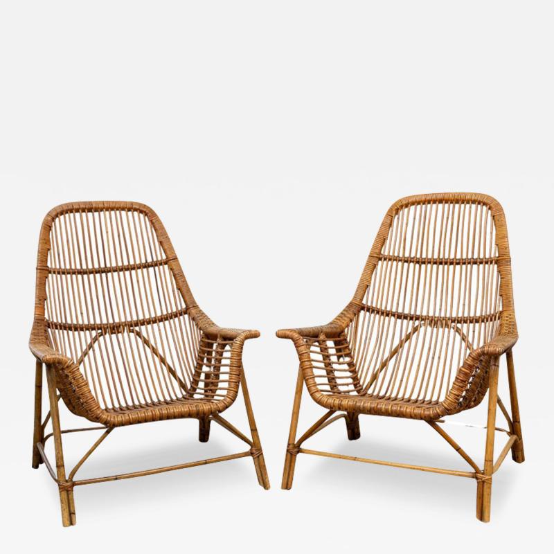 Georges Coslin Pair Of Italian Mid Century Bamboo Lounge Chairs By George Coslin for Gervasoni